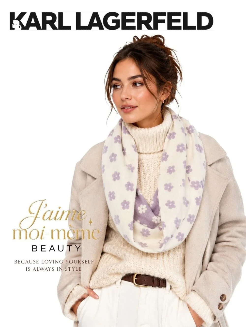 Karl Lagerfeld Lilac And Off-White Reversible Floral Infinity Scarf